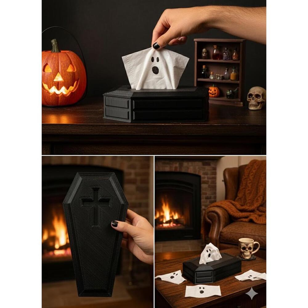 Coughin' Coffin Tissue Box Cover - Gothic Halloween Decor - Picture 2 of 3